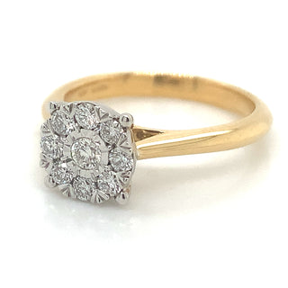 18ct Yellow Gold Classic Illusion Style Earth Grown Diamond Cluster Ring