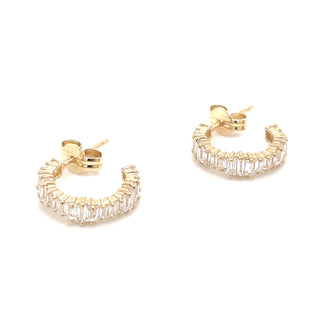 9ct Yellow Gold CZ Baguette Set Back Hoops