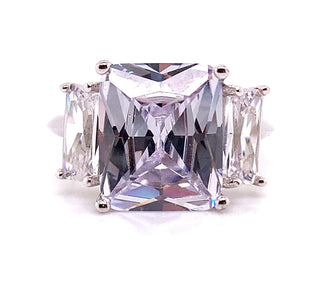 Sterling Silver Cushion Cut Cz 3 Stone Ring