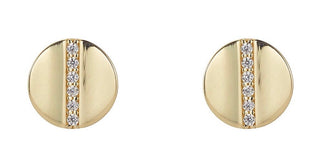 9ct Yellow Gold Button With Cz Line Stud Earring