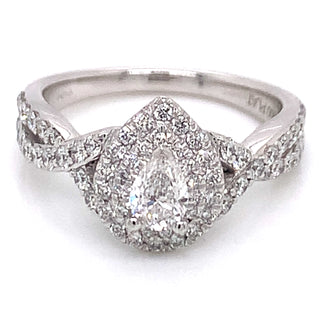 Sarah - Platinum Pear Double Halo with Twisted Band Diamond Engagement Ring