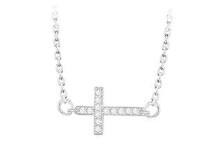 STERLING SILVER RHODIUM PLATED 16MM X 9MM CZ CROSS ADJUSTABLE NECKLACE 42CM/16.5"-44.5CM/17.5"
