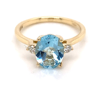 9ct Yellow Gold 2ct Sky Blue Topaz And 0.08ct Diamond Ring