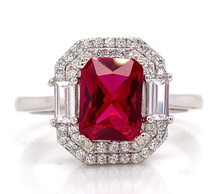 Sterling Silver Ruby And Double Halo Ring