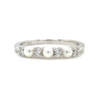Sterling Silver Pearl & Cz Ring