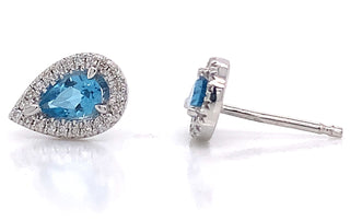 9ct White Gold Earth Grown Blue Topaz And Diamond Halo Earrings