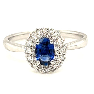Oval Earth Grown Sapphire Double Halo in 18ct White Gold