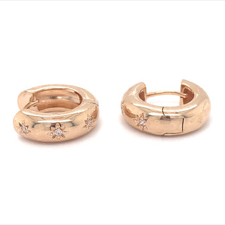 Yellow Gold Creole Hoops with Star Set Cz