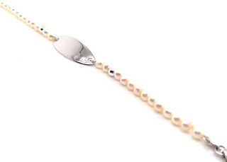 Sterling Silver 4-4.5mm Kids Pearl ID Bracelet With Silver Bead