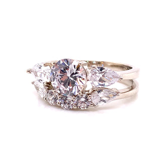 Sterling Silver Round & Pear Cz Ring Set