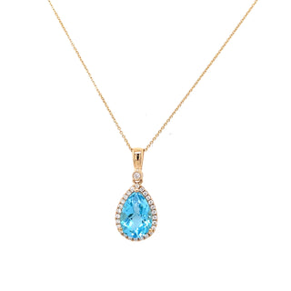 9ct Yellow Gold Diamond & Blue Topaz Pendant Necklace