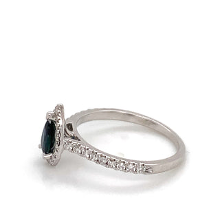 9ct White Gold Pear Cut Navy Sapphire & Diamond Ring