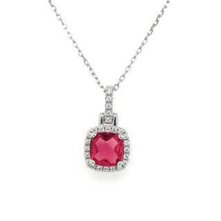 Sterling Silver Cz Ruby Halo Pendant