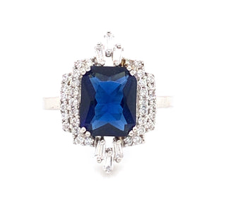 Sterling Silver Sapphire And Cz Vintage Style Ring
