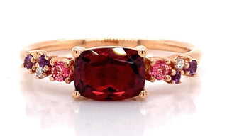 18ct Rose Gold Rhodolite Garnet, Diamond, Amethyst and Pink Topaz Ring