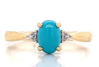 9ct Yellow Gold Earth Grown Diamond And Turquoise Ring