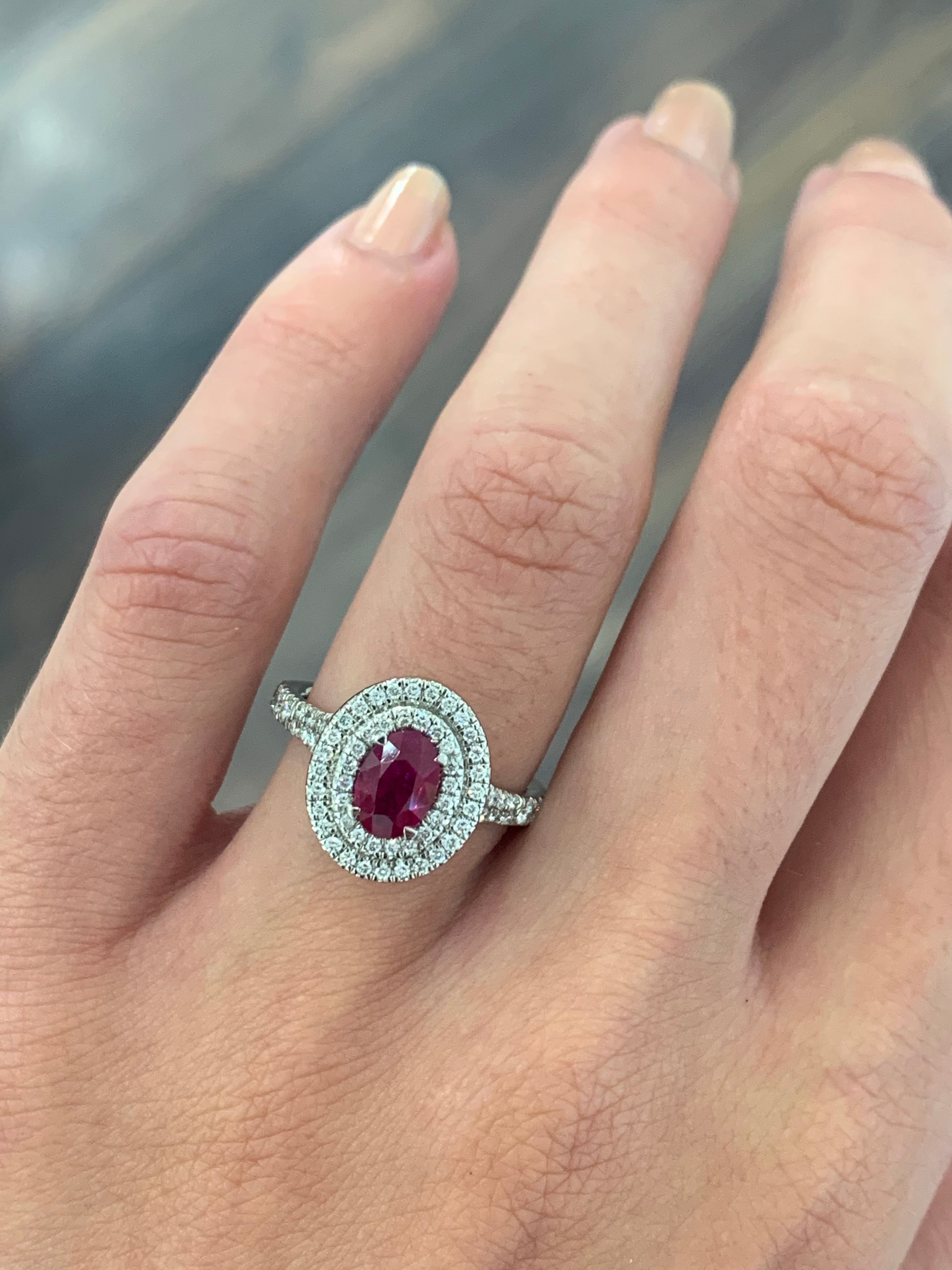 9ct, Ruby & Diamond Oval Trilogy Ring in Red | Stewart Dawsons