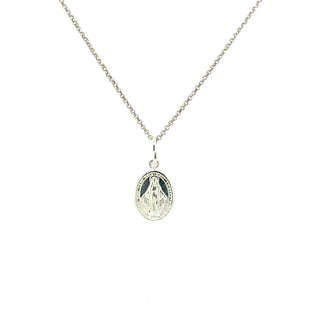 Sterling Silver Oval Miraculous Medal Pendant and Chain