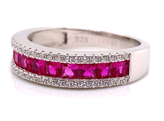 Sterling Silver Ruby Cz Baguette Ring