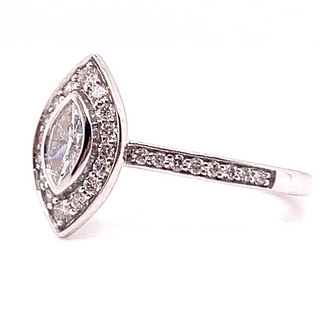 18ct White Gold Marquise Halo with Pave Set Shoulder Diamond Engagement Ring