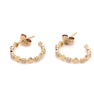 CZ & Side Square Gold Butterfly Back Hoops
