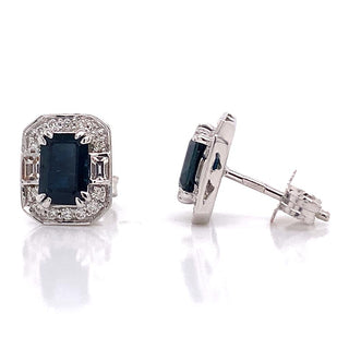 9ct White Gold 1.40ct Earth Grown Sapphire,White Sapphire And 0.14ct Diamond Earrings