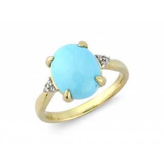 9ct Yellow Gold Diamond And Oval Turquoise Ring