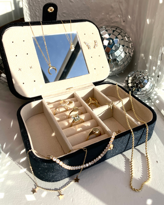 Luxury Velvet Jewellery Case with Compact Mirror