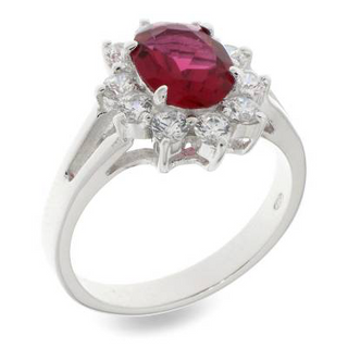 Sterling Silver Princess Di Style Ruby CZ Ring