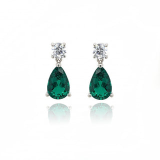 9ct White Gold CZ Emerald Drop Earrings