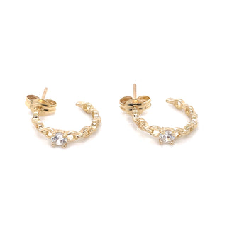 9ct Yellow Gold Chain Link CZ Hoops