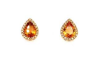 9ct Yellow Gold Citrine & Diamond Pear Stud Earrings
