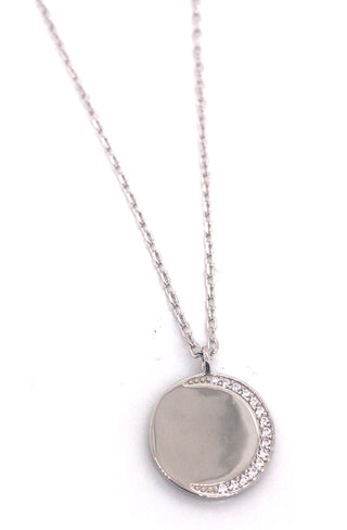 Sterling Silver Disc With Half Cz on an 18” Chain