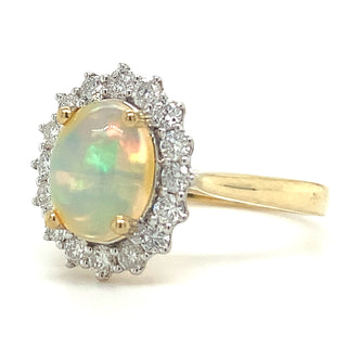 9ct Yellow Gold Earth Grown Opal & Diamond Halo Ring