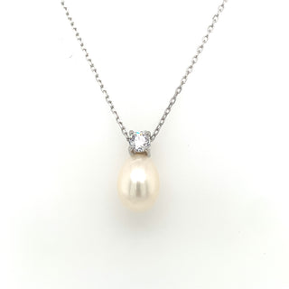 Sterling Silver Pearl And Cz Pendant