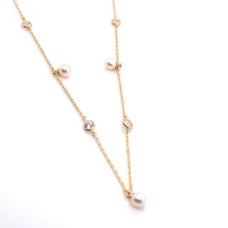 9ct Yellow Gold Dotted Pearl & CZ Chain