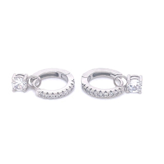 Sterling Silver CZ Clicker Hoops with Hanging CZ Stone