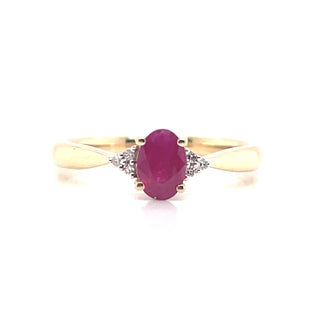 9ct Yellow Gold Ruby Ring with Side Diamonds
