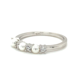 Sterling Silver Pearl & Cz Ring