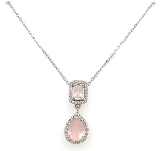 Sterling Silver Rose Pink And Cz Drop Pendant