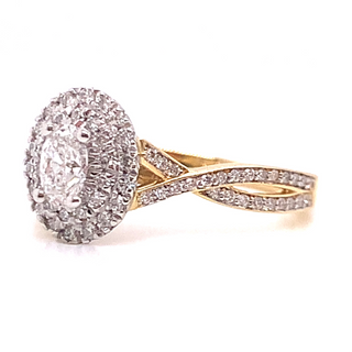 Shauna - 18ct Yellow Gold And Platinum Oval Double Halo Diamond Ring With a Twisted Band