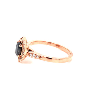 9ct Rose Gold Black Diamond Ring With Ornate Diamond Halo
