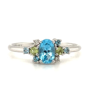 Earth Grown Topaz , Peridot and Diamond 18t White Gold Ring