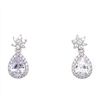 Sterling Silver CZ Floral & Pear Drop Earrings