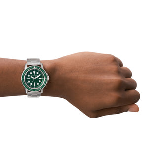 Armani Exchange Gents Green Dial Silver Strap Watch