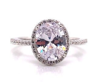 Sterling Silver Oval Halo Cz Ring