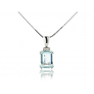 9ct White Gold Diamond & Aquamarine Pendant Necklace