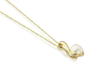 9ct Yellow Gold Pearl And Diamond Curl Pendant Necklace