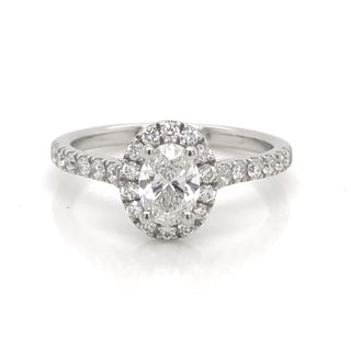 Ailbhe - Platinum Oval Halo Castle Set 0.88ct GIA Certified Engagement Ring