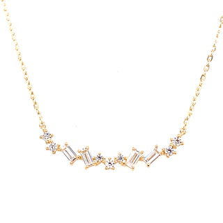9ct Gold Baguette & Round Cz Scattered Bar
